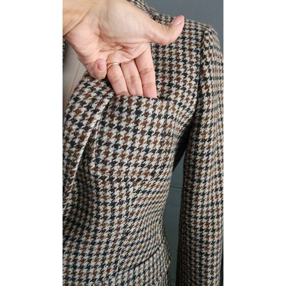 J. Crew Women Black/Brown Houndstooth Blazer Size 2 Gold Metal Crest Buttons - Picture 6 of 7